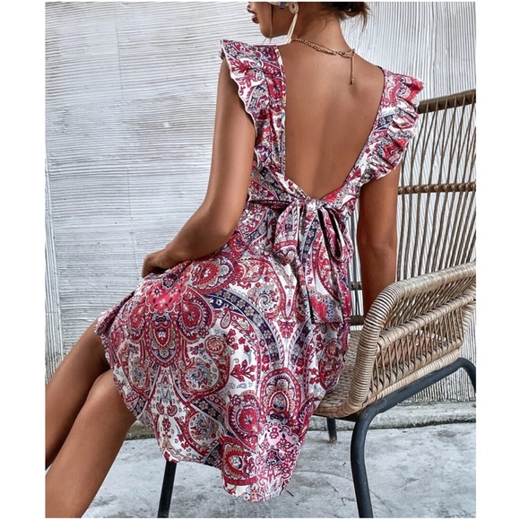 Boho Paisley Print Ruffle Sleeve Dress - Picture 5 of 5